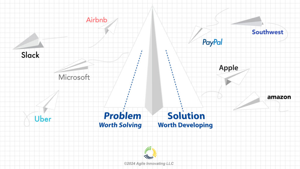 Innovation leaders evaluating problems worth solving and solutions worth developing framework