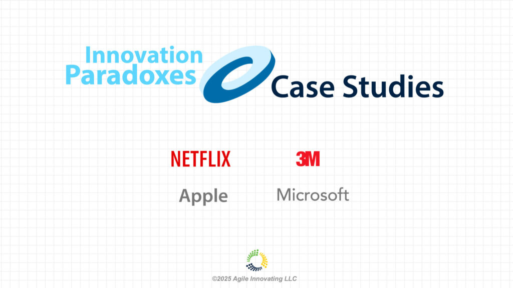 Innovation paradoxes case studies featuring Netflix, Apple, 3M, and Microsoft transformations